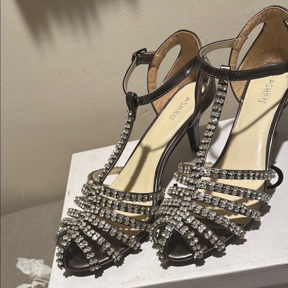 Ashro Pewter/Silver 2.5 in Heels with Studded Straps